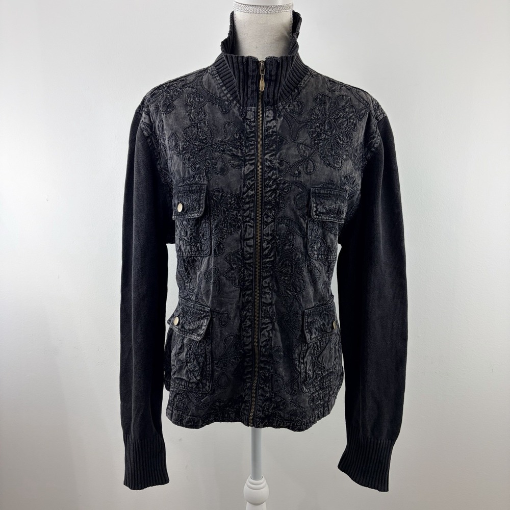 Chico's Black Embroidered Zip Front Jacket Wakehurst Aimes Size 3 NWT